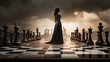 Defeat chess king from a black queen on a chessboard