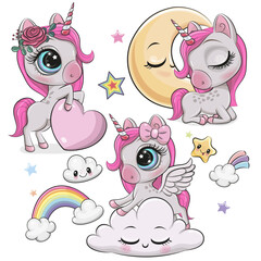Wall Mural - set of cute cartoon unicorns