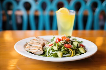 Poster - greek salad, grilled chicken on side, meal