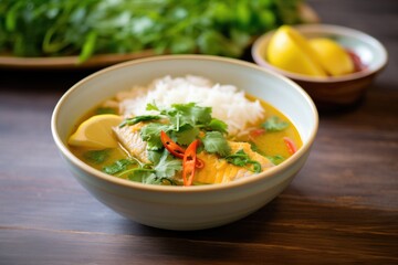 Poster - fish curry with lemon slices and cilantro