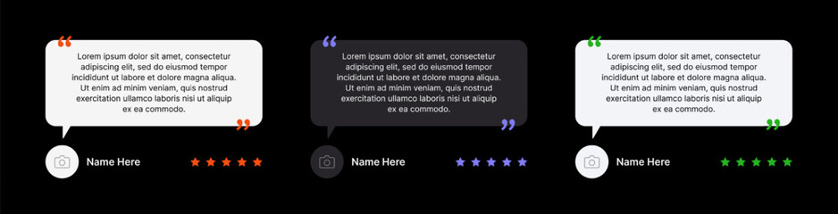 Client feedback template for a post or story. Customer review in the form of speech dough with rating stars. Vector design for social networks or website.