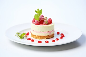 Sticker - whole raspberry cheesecake with mint garnish on white plate