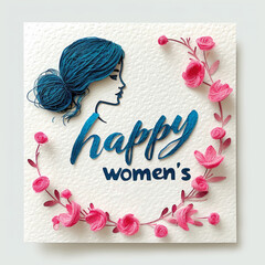 Wall Mural - Happy women's day greeting card with flowers in the style of paper