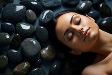Generative AI Picture Of Lovely Cute Woman Enjoy Meditation In Spa Among Stones