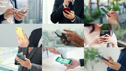 Poster - Collage videos of people using smartphones in various situations.