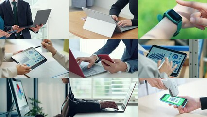 Aufkleber - Collage videos of people using various digital devices.