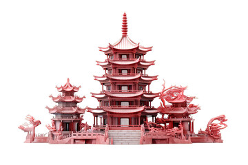 Origami paper craft art architecture geometric city landscape buildings isolated on PNG Background. Generative Ai.