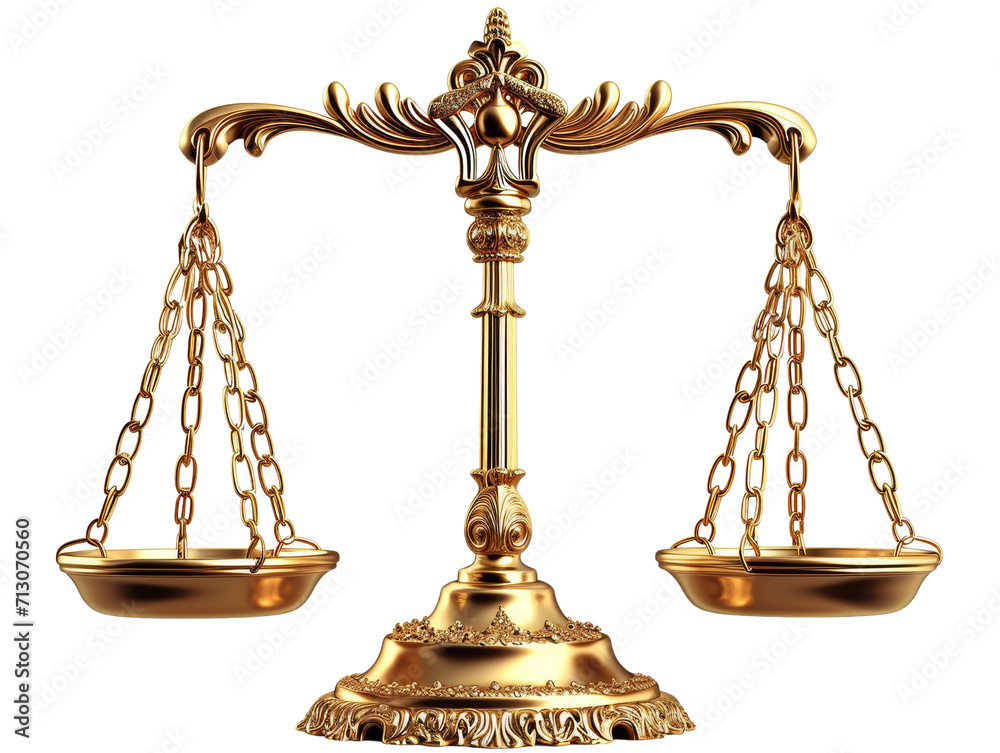 Golden Scales of Justice Isolated on Transparent or White Background ...