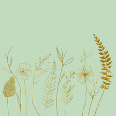 Wall Mural - illustration of a flower. Beautiful floral. Luxury flower in a minimalist style golden silhouette. 