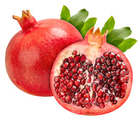 Wall Mural - Pomegranate with leaf on white background, Pomegranate with slices isolate on white PNG File.