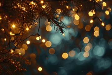 Poster - A close-up shot of a tree with lights in the background. Perfect for adding a touch of magic to any project