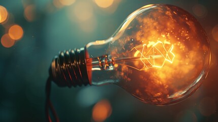 Poster - A glowing light bulb illuminating the darkness. Ideal for illustrating concepts such as creativity, innovation, and enlightenment