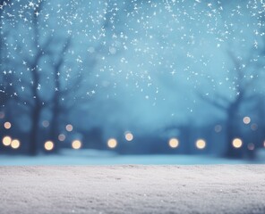 Canvas Print - Winter background with snow and lights. Generative AI.