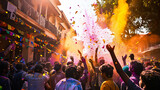 A colorful Holi festival in full swing, captured in a moment of joy, enhanced by AI generative technology.