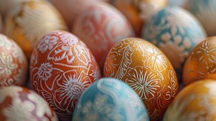 Poster - A close up view of many different colored eggs. Perfect for Easter or spring-themed designs