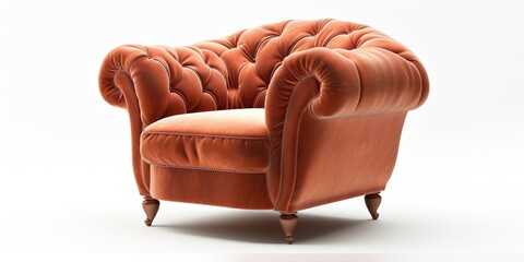 Poster - A brown chair with a buttoned back and wooden legs. Suitable for any home or office setting