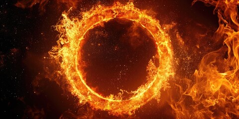 Fototapete - A captivating image of a ring of fire against a dark black background. This versatile image can be used to represent concepts such as power, danger, passion, and intensity.