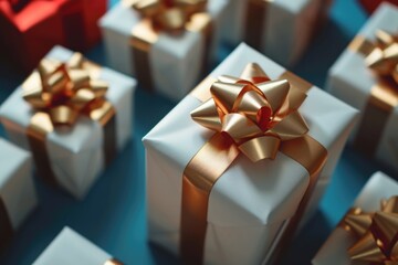 Poster - A close-up view of a collection of gift boxes. Perfect for any occasion or celebration