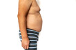 The right side view of the body and belly of a overweight elderly man isolated in white..The right side view of the body and belly of a overweight elderly man isolated in white.