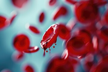 Poster - A captivating image of red blood cells floating in the air. Perfect for medical and scientific presentations or publications