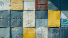 Colorful Painted Metal Squares On Wall.