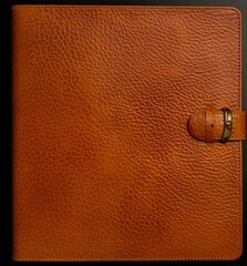 Poster - A vintage brown leather notebook with a gold buckle. Generative AI.