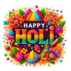 Wall Mural - Happy Holi Text, Holi Text, Holi festival background banner poster template creative Flyer for indian festival of color celebration, Vector illustration of Holi festival background