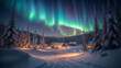 Winterliches Dorf unter Polarlichtern