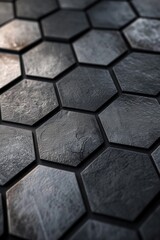 Wall Mural - A close up view of a hexagonal tile floor. Ideal for interior design and architecture projects