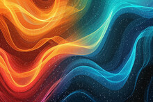 Vibrant Rainbow, Orange Blue Teal White Psychedelic Grainy Gradient Color Flow Wave On Black Background, Music Cover Dance Party Poster Design. Retro Colors From The 1970s 1980s, 7
