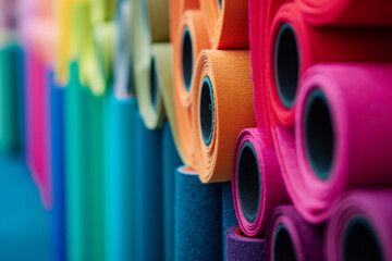 Poster - Colorful eco paper plastic. Multi-colored eco material, colorful texture close-up. Multi-colored sheets colored. Red, yellow and blue. The concept of creativity crafts. Diagonal. Macro. Selective focu