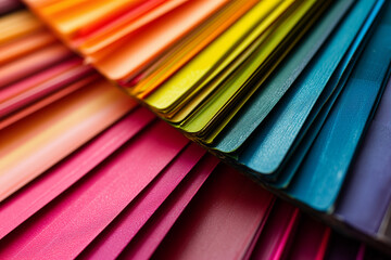 Poster - Colorful eco paper plastic. Multi-colored eco material, colorful texture close-up. Multi-colored sheets colored. Red, yellow and blue. The concept of creativity crafts. Diagonal. Macro. Selective focu