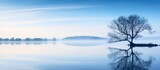 Fototapeta Na ścianę - Tranquil Lake Landscape with Reflective Water and Lone Tree