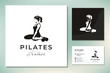 Sitting Pose Pilates Woman Silhouette, Girl with Beauty Body Hair and Face at exercise gym logo design