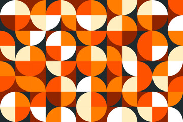 Poster - Modern geometric pattern, beige, black, orange and white vector background. Abstract modern or retro Geometric pattern with round shape elements, mosaic tile with vintage Geometric colors pattern