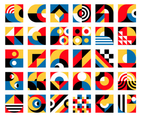 Aufkleber - Geometric elements with abstract patterns and modern tiles, vector backgrounds. Geometric shape elements for Geometric pattern of square, circle and triangle mosaic and vintage art colors