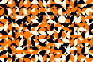 Poster - Abstract modern Scandinavian geometric pattern background, seamless vector. Geometric or Scandinavian pattern with round shape elements, mosaic tile with vintage orange and beige colors pattern
