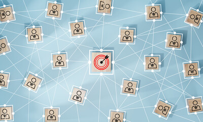 Wall Mural - red dartboard and red arrow connection linkage with human icon for customer focus target group and c