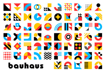 Aufkleber - Abstract geometric elements. Vector modern graphic shapes and forms set. Color circles, squares and triangles, lines, crosses, dots and zigzag geometric mosaic pattern elements