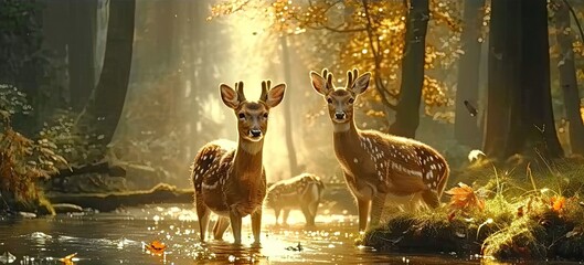 Wall Mural - nature wildlife scene with majestic brown deer in forest wild animals portrait in wilderness beautif