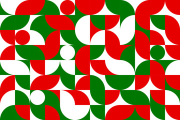 Aufkleber - Christmas modern geometric pattern background. Green, red and white circle grid vector ornament for Xmas winter holidays backdrop. Geometric pattern with abstract geometric motif, Christmas decoration