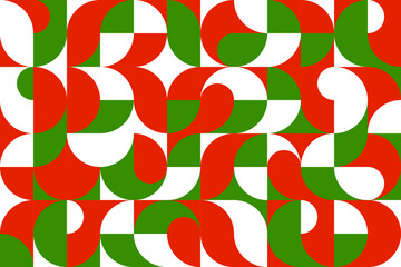 Poster - Christmas modern abstract pattern. Geometric circle grid vector background with white, green and red simple minimal shapes and forms. Geometric geometric pattern with Xmas color retro ornament
