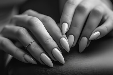 Poster - A close-up view of a person's hand with a ring on it. This image can be used to symbolize love, commitment, marriage, or relationships