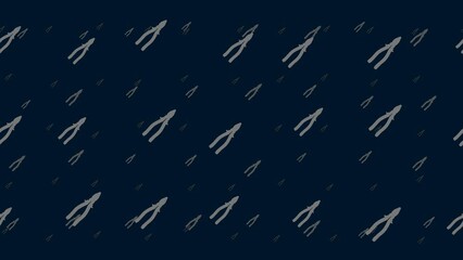 Poster - Pliers symbols float horizontally from left to right. Parallax fly effect. Floating symbols are located randomly. Seamless looped 4k animation on dark blue background