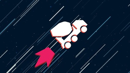 Poster - Concrete truck symbol flies through the universe on a jet propulsion. The symbol in the center is shaking due to high speed. Seamless looped 4k animation on dark blue background with stars