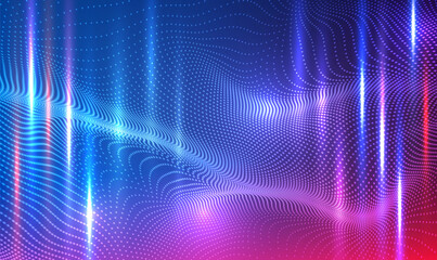 Fototapete - Abstract Waving 3D Particle Technology Background. Abstract wave moving dots flow particles, hi-tech and big data background for brochures, card,banner. Science and Technology. Futuristic Vector EPS10