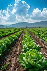 Wall Mural -  A lettuce field irrigated with solar energy in Turkey. A large area where lettuce is grown