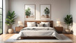 Minimalist master bedroom king sized bed crisp white linens natural light floor