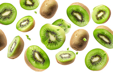 Wall Mural - kiwi fruits fly isolated on trasnparant background