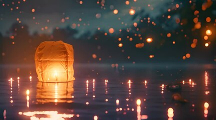 Wall Mural - light lantern floating on the water
